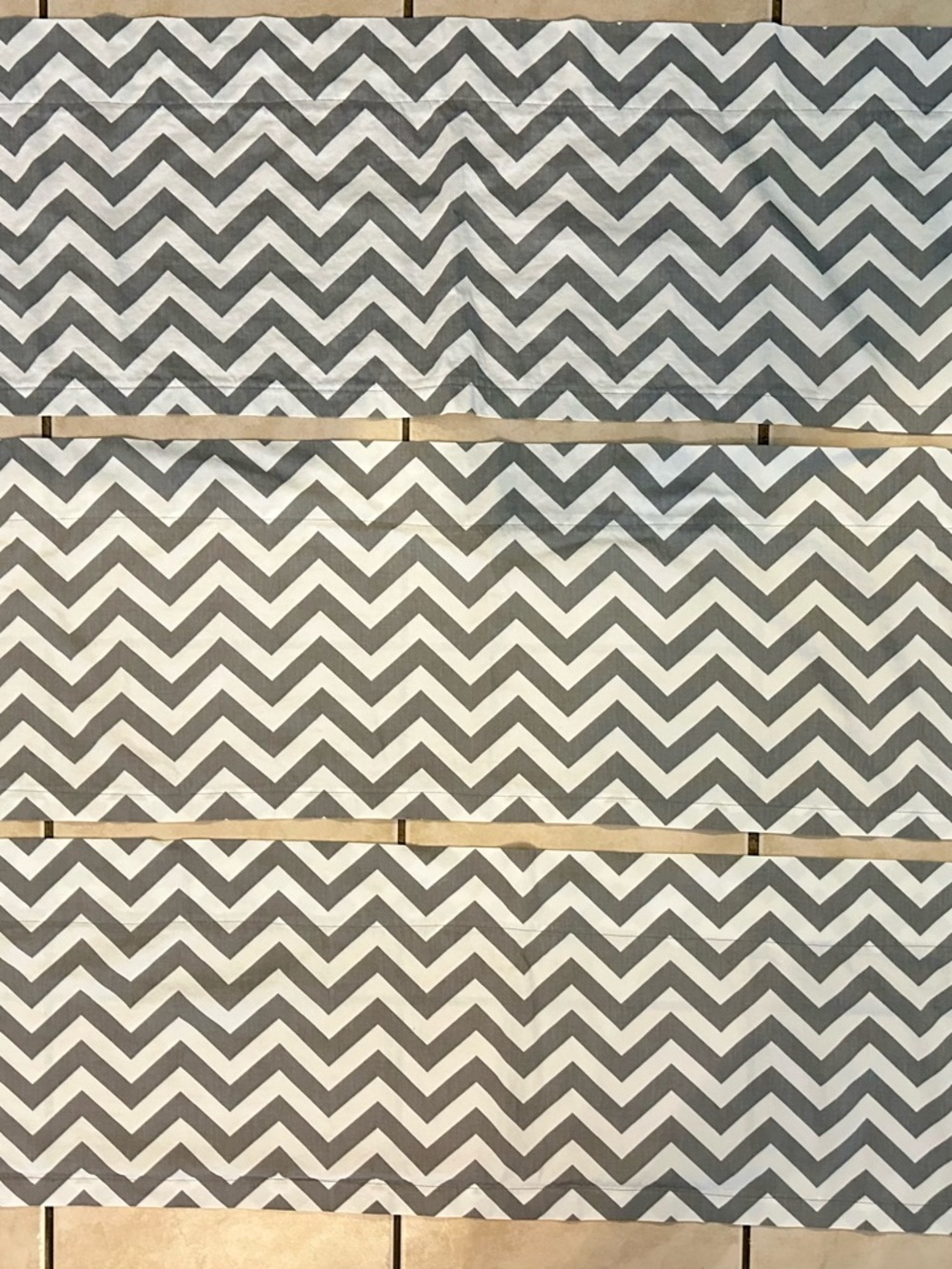 HANDMADE Set of 3 Chevron Valance Panels – White & Gray – Excellent Condition